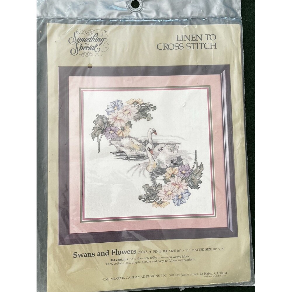 Swans and Flowers Picture Linen to Cross Stitch Kit Candamar Designs